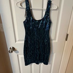 Lily Rose Blue Green Sequin Formal Short Dress - Small